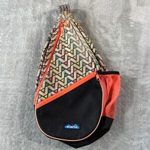 Kavu Rope Sling Bag Triangle Pattern Black Orange Shoulder Backpack